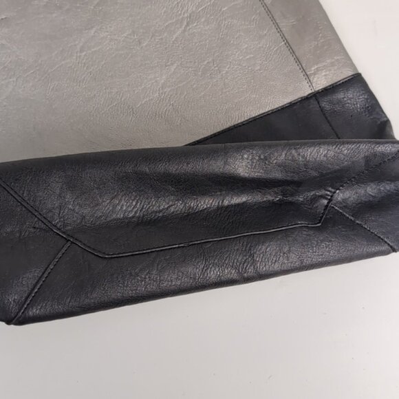 NEW Jessica Faux Leather Shoulder Bag Color Block Large Tote Purse Silver Black - Picture 4 of 11